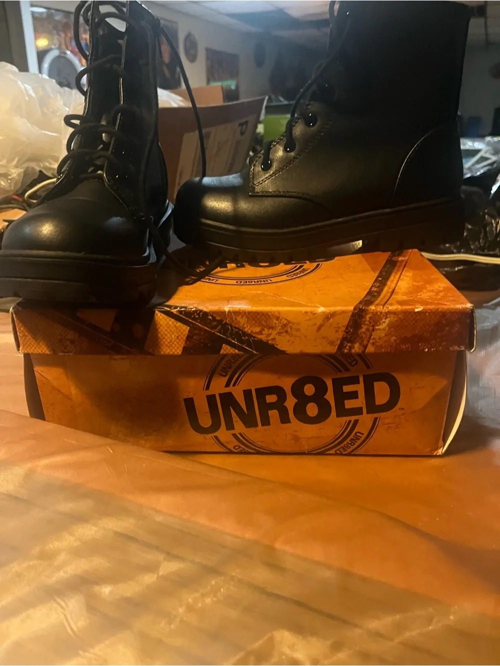 Girls Black Lace-Up Combat Boots with Side Zip